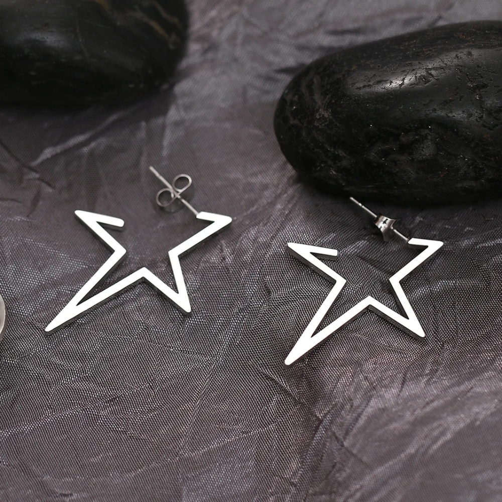 Geometric Big Star Stud Earrings - Picture 4 of 5